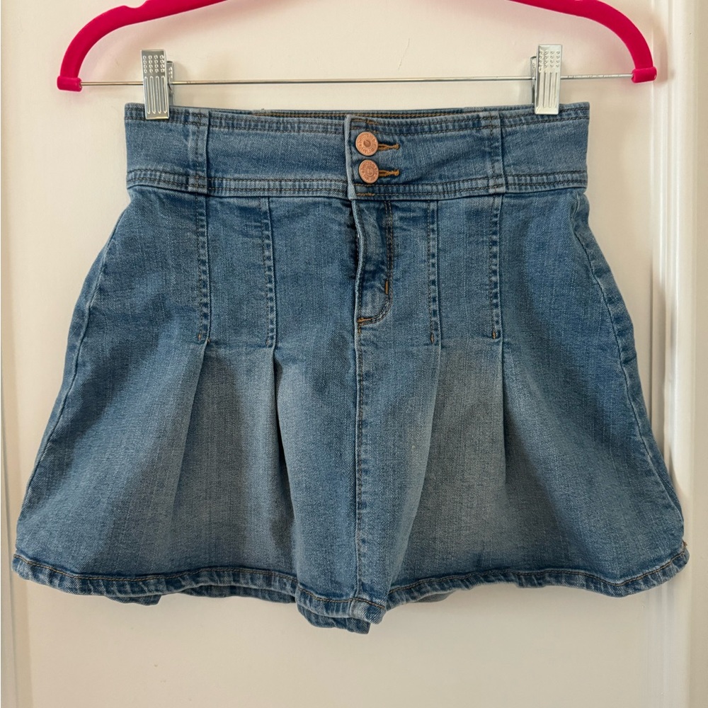 Girls Abercrombie pleated denim stretch mini skirt size 11/12